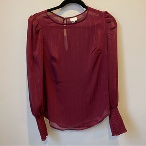 NWOT Target A New Day Long Sleeve Blouse Burgundy Striped